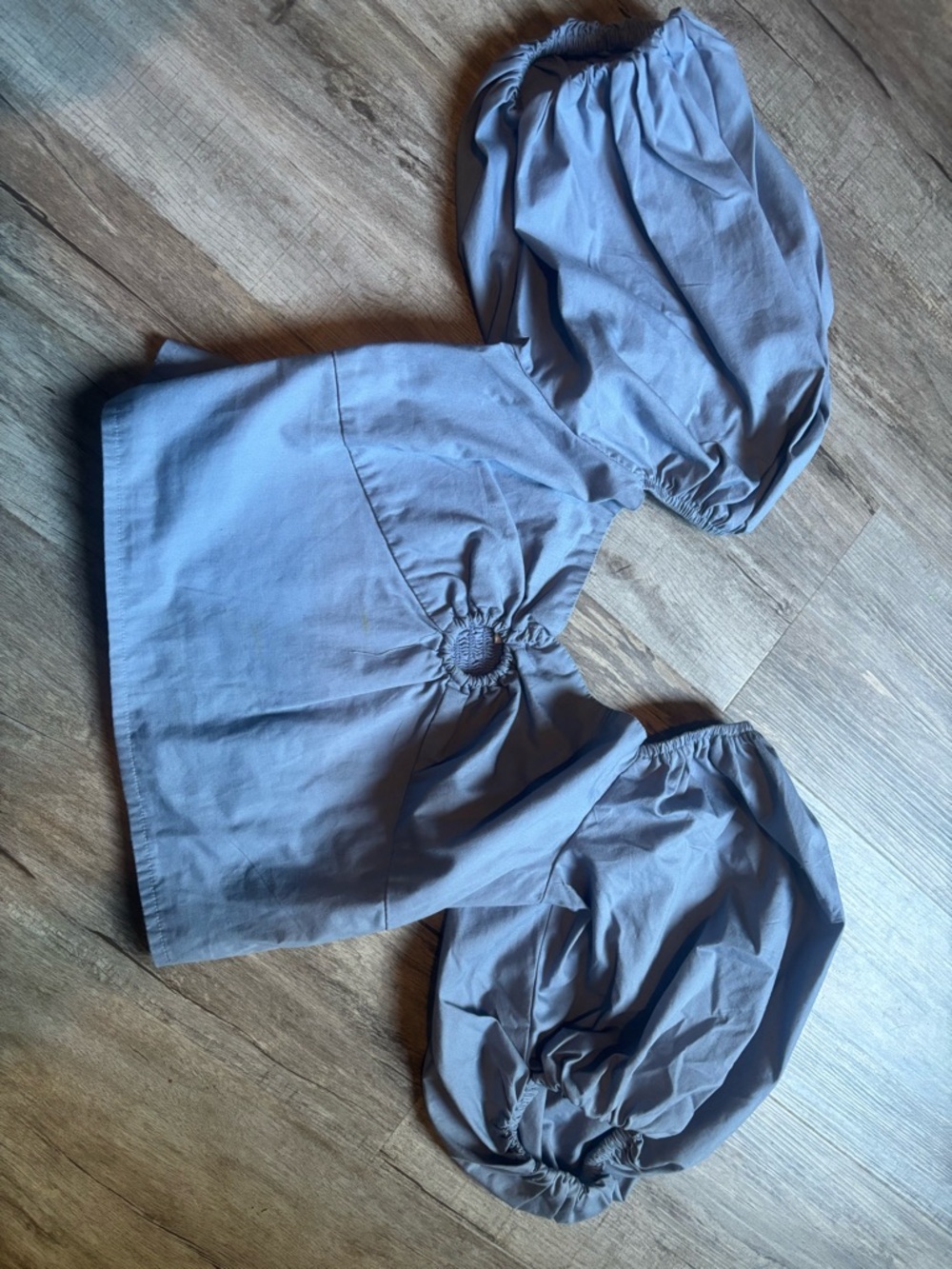 Abercrombie & Fitch Dusty Blue Smocked Puff Sleeve Crop Top